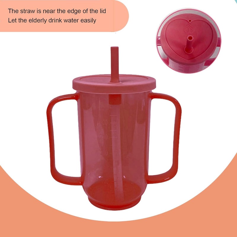 Qancesd Adult Sippy Cup for Elderly 12oz No Spill Cups for Adults 2 Handles Dysphagia Cups with Straw for Disabled Patients, Red - Image 4